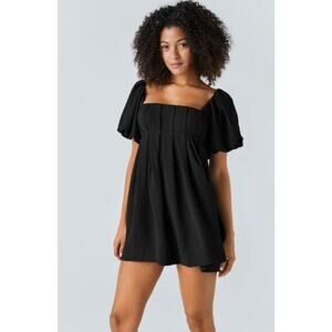 Halara Backless Lace Up Square Neck Puff Sleeve Babydoll Dress